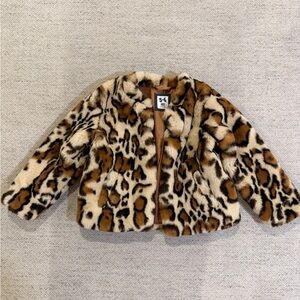 Leopard Print Faux Fur Kids Jacket- cotton on